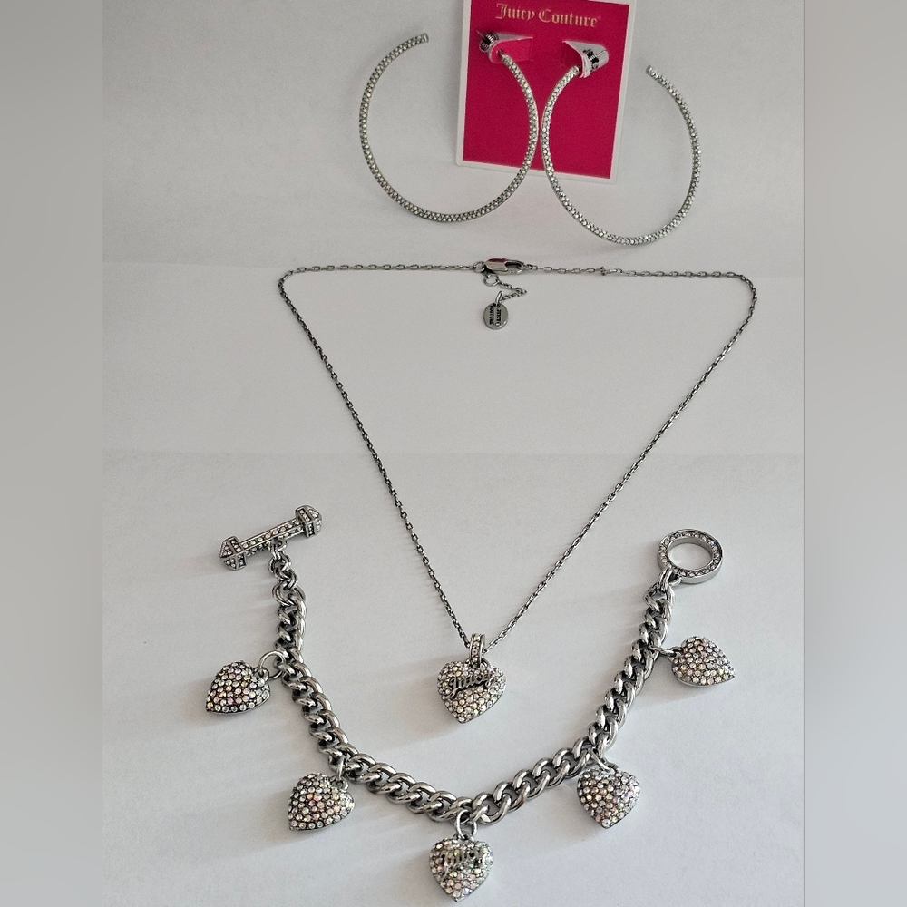 Juicy Couture Iridescent Necklace/Charm Bracelet/Earrings Set